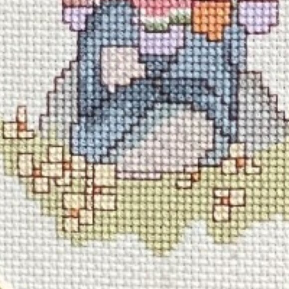 Vtg Framed NEEDLEPOINT Child Eating Watermelon Butterfly Birds Oval Mat 9 x 11 - Picture 6 of 9